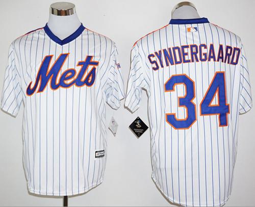 Mets #34 Noah Syndergaard White(Blue Strip) Cool Base Cooperstown 25TH Stitched MLB Jersey - Click Image to Close